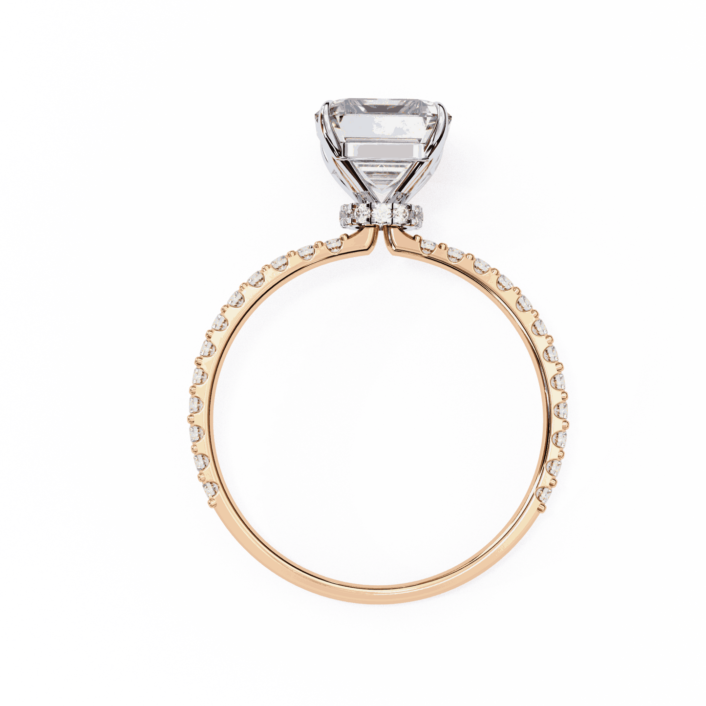 Radiant Cut Lab Grown Diamond Pavé Engagement Ring with Hidden Halo Basket