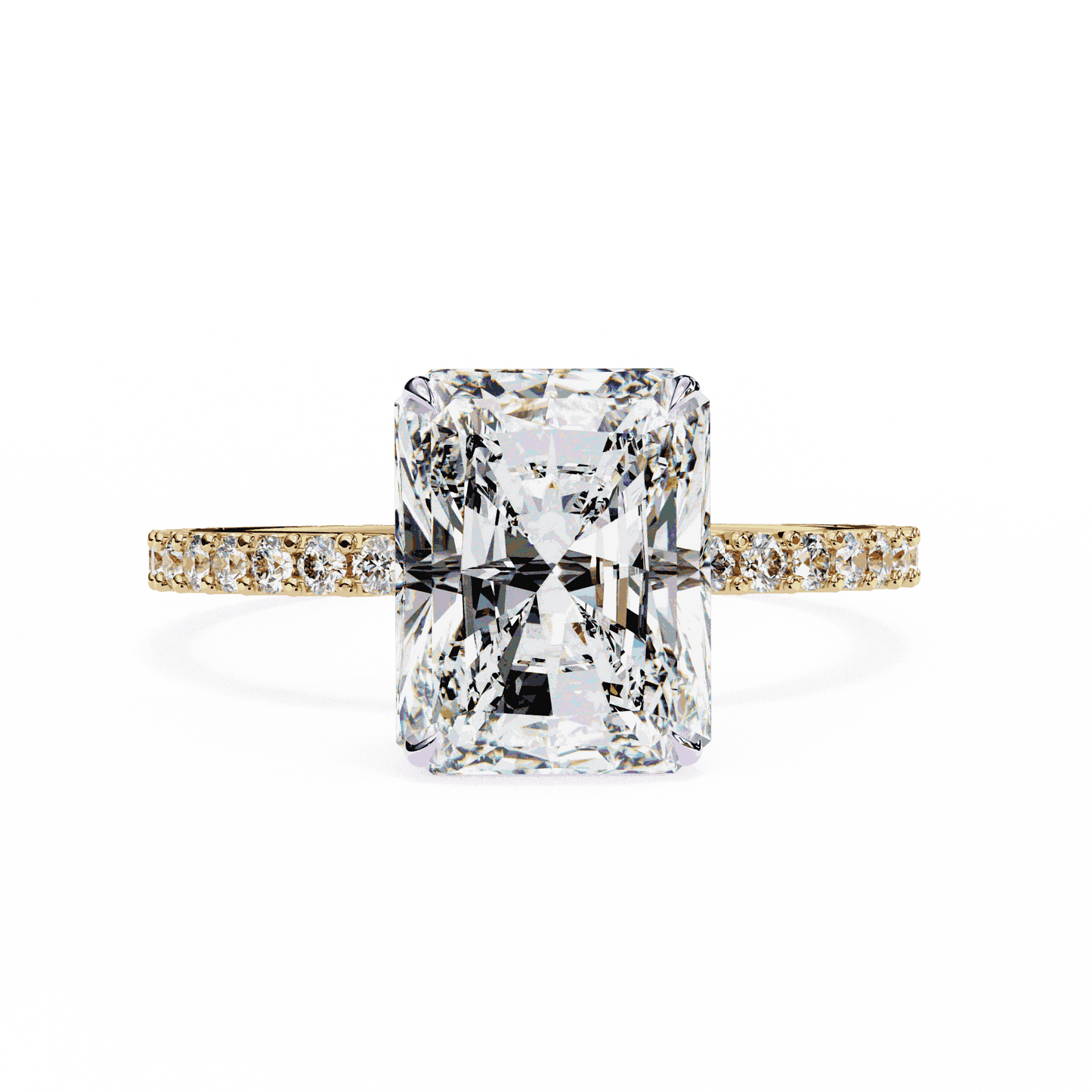 Radiant Cut Lab Grown Diamond Pavé Engagement Ring with Hidden Halo Basket