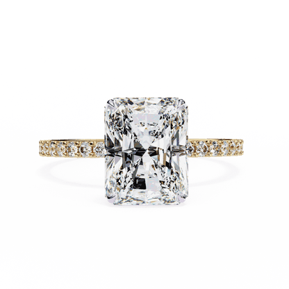 Radiant Cut Lab Grown Diamond Pavé Engagement Ring with Hidden Halo Basket