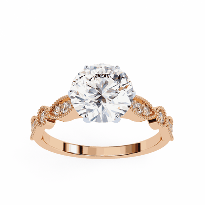 Round Cut Lab Grown Diamond Cathedral Engagement Ring with Vintage Milgrain