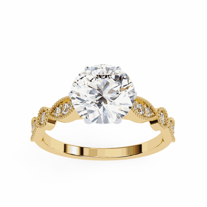 Round Cut Lab Grown Diamond Cathedral Engagement Ring with Vintage Milgrain