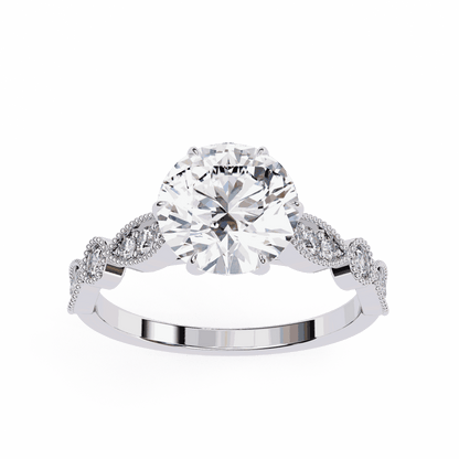 Round Cut Lab Grown Diamond Cathedral Engagement Ring with Vintage Milgrain