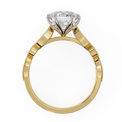Round Cut Lab Grown Diamond Cathedral Engagement Ring with Vintage Milgrain