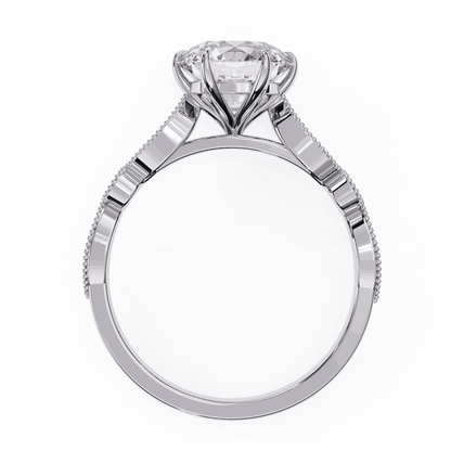 Round Cut Lab Grown Diamond Cathedral Engagement Ring with Vintage Milgrain