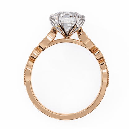 Round Cut Lab Grown Diamond Cathedral Engagement Ring with Vintage Milgrain
