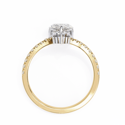 Pear Cut Lab Grown Diamond Pave Engagement Ring with Chevron Shank and Pear Crown