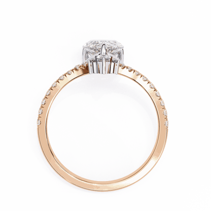 Pear Cut Lab Grown Diamond Pave Engagement Ring with Chevron Shank and Pear Crown