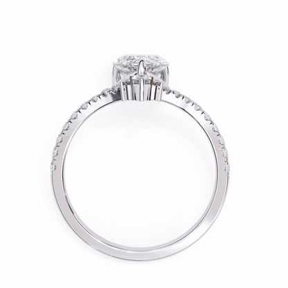 Pear Cut Lab Grown Diamond Pave Engagement Ring with Chevron Shank and Pear Crown