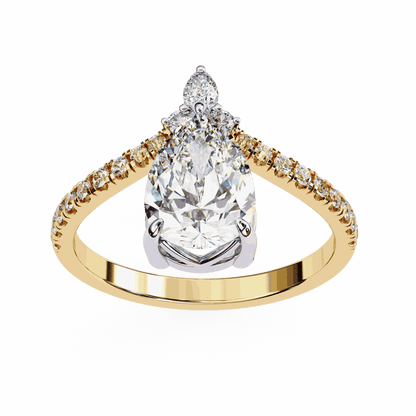 Pear Cut Lab Grown Diamond Pave Engagement Ring with Chevron Shank and Pear Crown