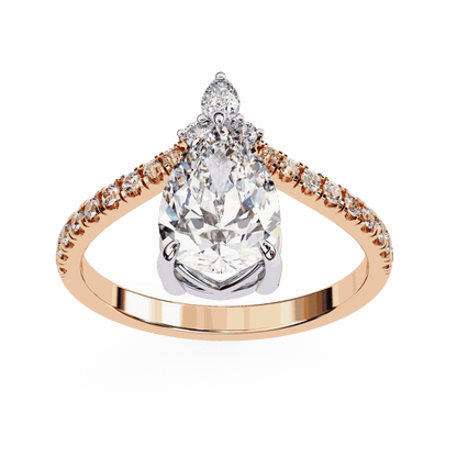 Pear Cut Lab Grown Diamond Pave Engagement Ring with Chevron Shank and Pear Crown
