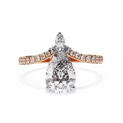 Pear Cut Lab Grown Diamond Pave Engagement Ring with Chevron Shank and Pear Crown