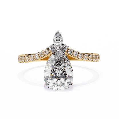 Pear Cut Lab Grown Diamond Pave Engagement Ring with Chevron Shank and Pear Crown