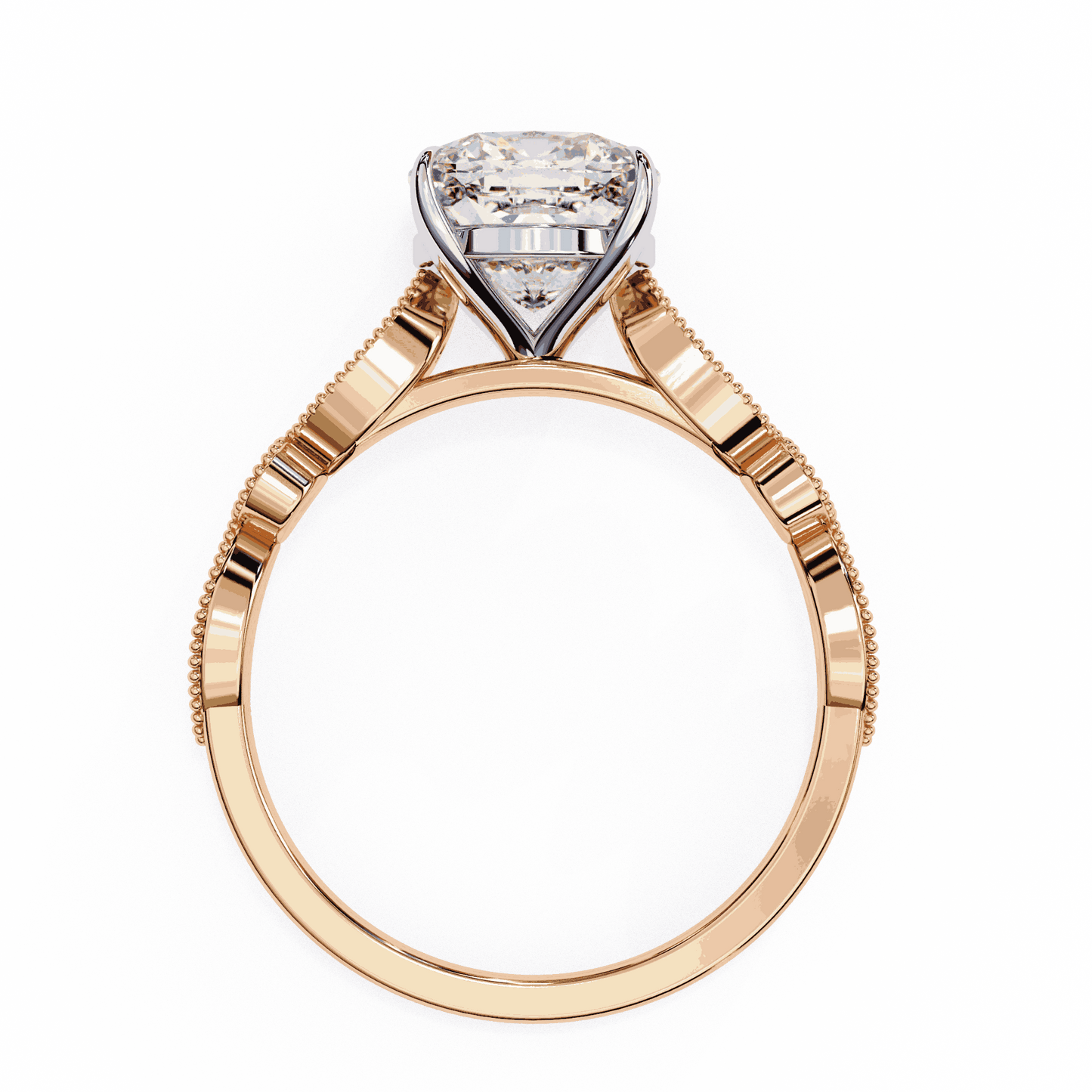 Cushion Cut Lab Grown Diamond Cathedral Engagement Ring with Vintage Milgrain