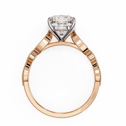 Cushion Cut Lab Grown Diamond Cathedral Engagement Ring with Vintage Milgrain