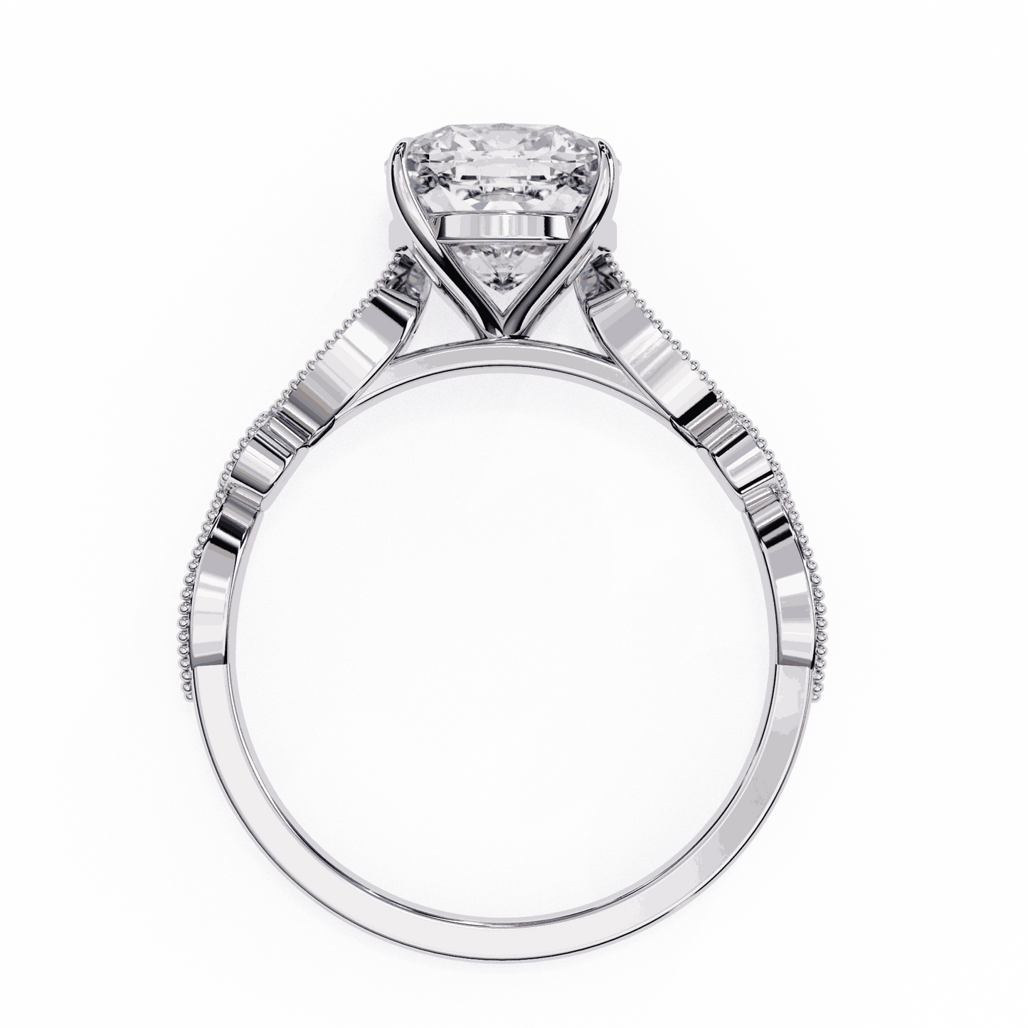 Cushion Cut Lab Grown Diamond Cathedral Engagement Ring with Vintage Milgrain