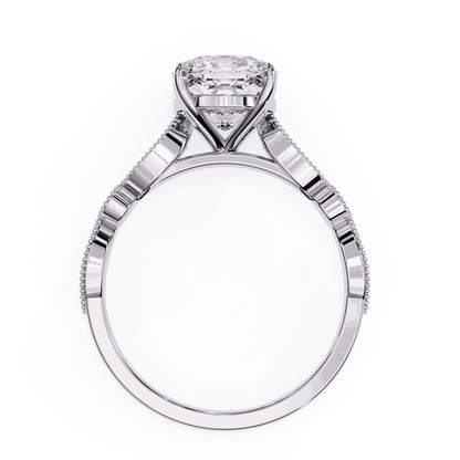 Cushion Cut Lab Grown Diamond Cathedral Engagement Ring with Vintage Milgrain