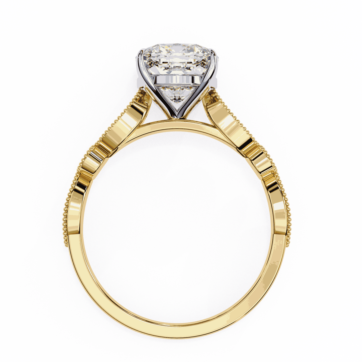 Cushion Cut Lab Grown Diamond Cathedral Engagement Ring with Vintage Milgrain