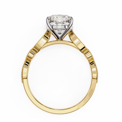 Cushion Cut Lab Grown Diamond Cathedral Engagement Ring with Vintage Milgrain