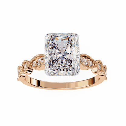 Radiant Cut Lab Grown Diamond Cathedral Engagement Ring with Vintage Milgrain