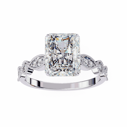 Radiant Cut Lab Grown Diamond Cathedral Engagement Ring with Vintage Milgrain