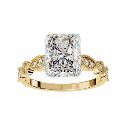 Radiant Cut Lab Grown Diamond Cathedral Engagement Ring with Vintage Milgrain