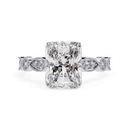 Radiant Cut Lab Grown Diamond Cathedral Engagement Ring with Vintage Milgrain