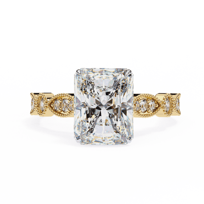 Radiant Cut Lab Grown Diamond Cathedral Engagement Ring with Vintage Milgrain