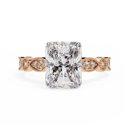 Radiant Cut Lab Grown Diamond Cathedral Engagement Ring with Vintage Milgrain