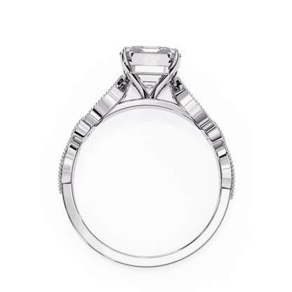 Radiant Cut Lab Grown Diamond Cathedral Engagement Ring with Vintage Milgrain