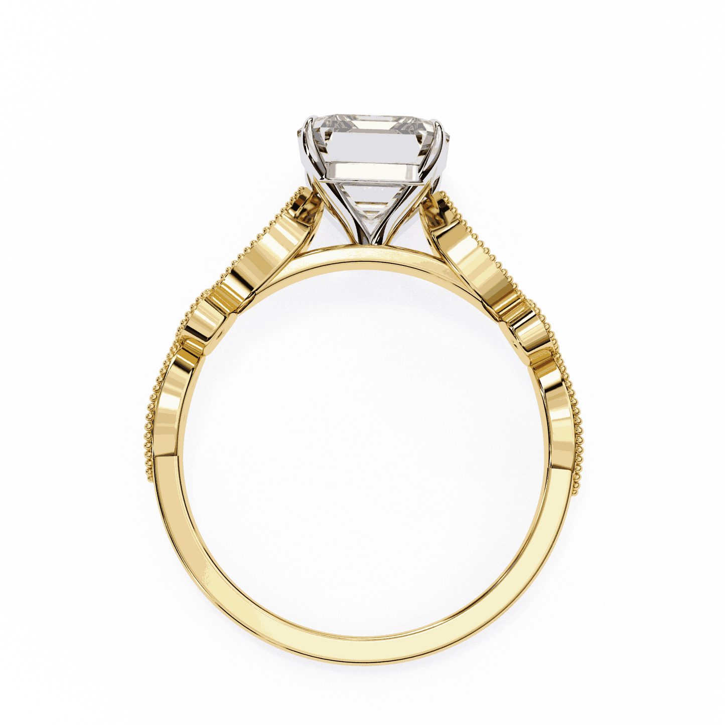 Radiant Cut Lab Grown Diamond Cathedral Engagement Ring with Vintage Milgrain