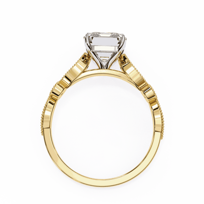 Radiant Cut Lab Grown Diamond Cathedral Engagement Ring with Vintage Milgrain