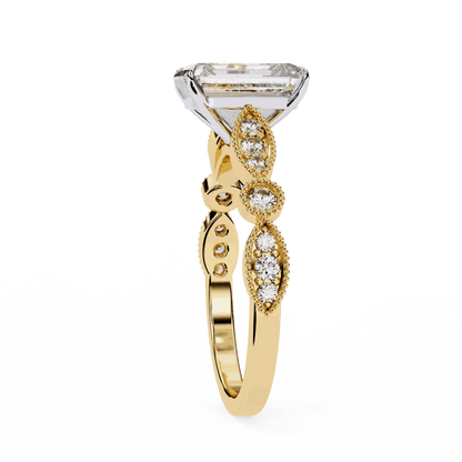 Radiant Cut Lab Grown Diamond Cathedral Engagement Ring with Vintage Milgrain