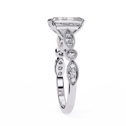 Radiant Cut Lab Grown Diamond Cathedral Engagement Ring with Vintage Milgrain