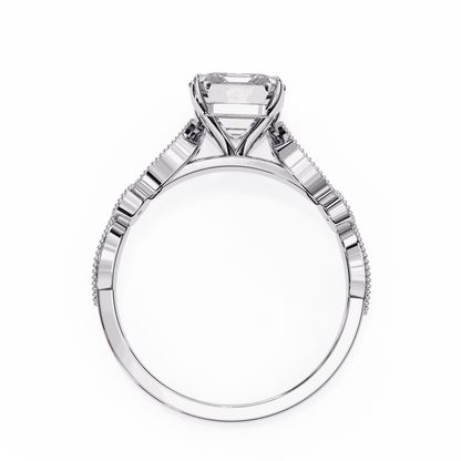 Emerald Cut Lab Grown Diamond Cathedral Engagement Ring with Vintage Milgrain