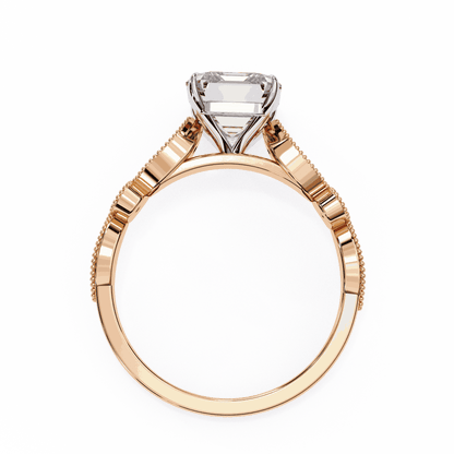 Emerald Cut Lab Grown Diamond Cathedral Engagement Ring with Vintage Milgrain