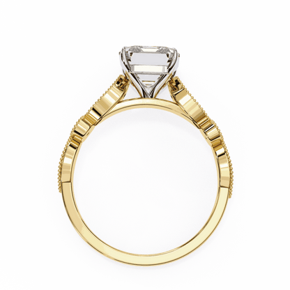 Emerald Cut Lab Grown Diamond Cathedral Engagement Ring with Vintage Milgrain