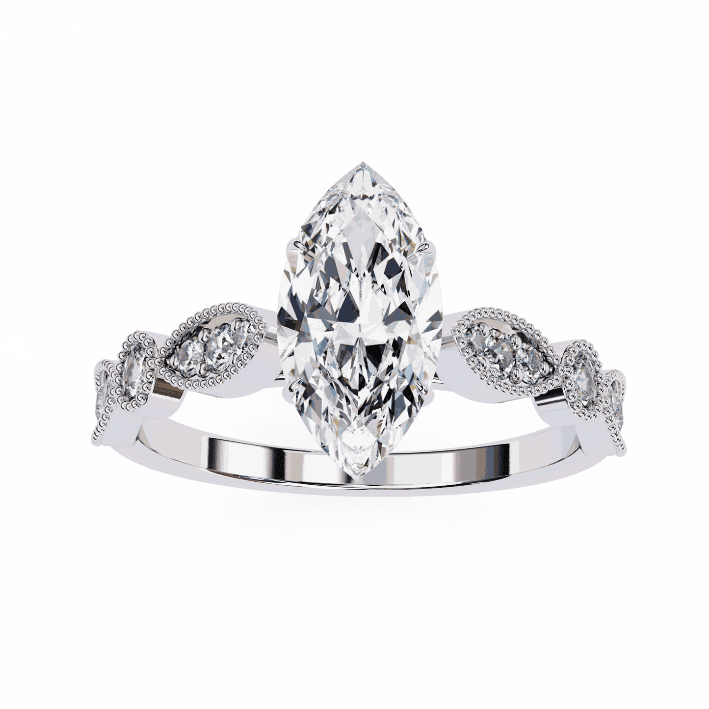 Marquise Cut Lab Grown Diamond Cathedral Engagement Ring with Vintage Milgrain
