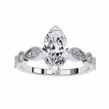Marquise Cut Lab Grown Diamond Cathedral Engagement Ring with Vintage Milgrain