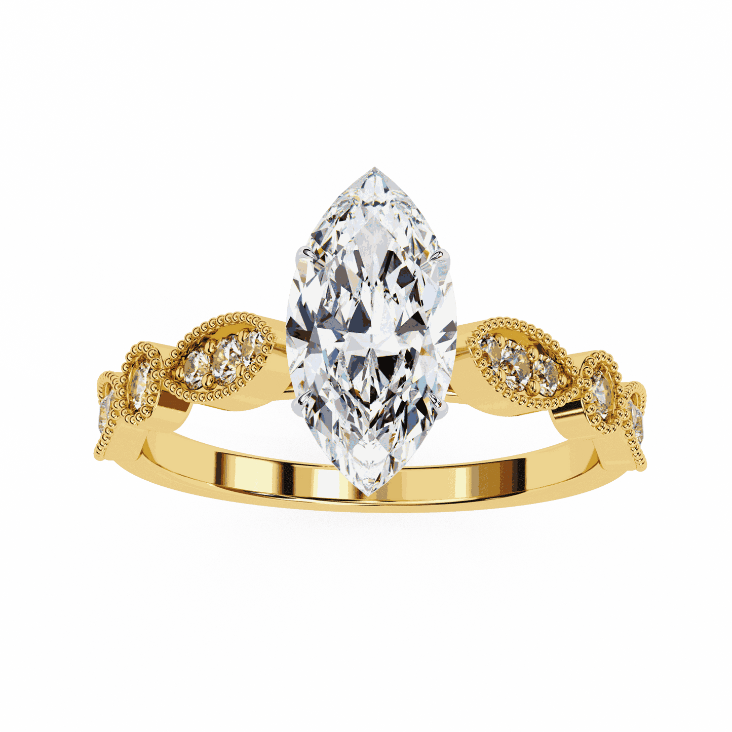 Marquise Cut Lab Grown Diamond Cathedral Engagement Ring with Vintage Milgrain