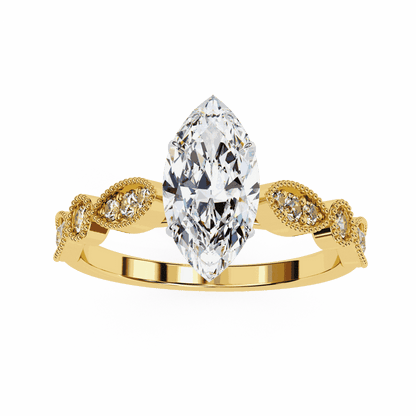 Marquise Cut Lab Grown Diamond Cathedral Engagement Ring with Vintage Milgrain