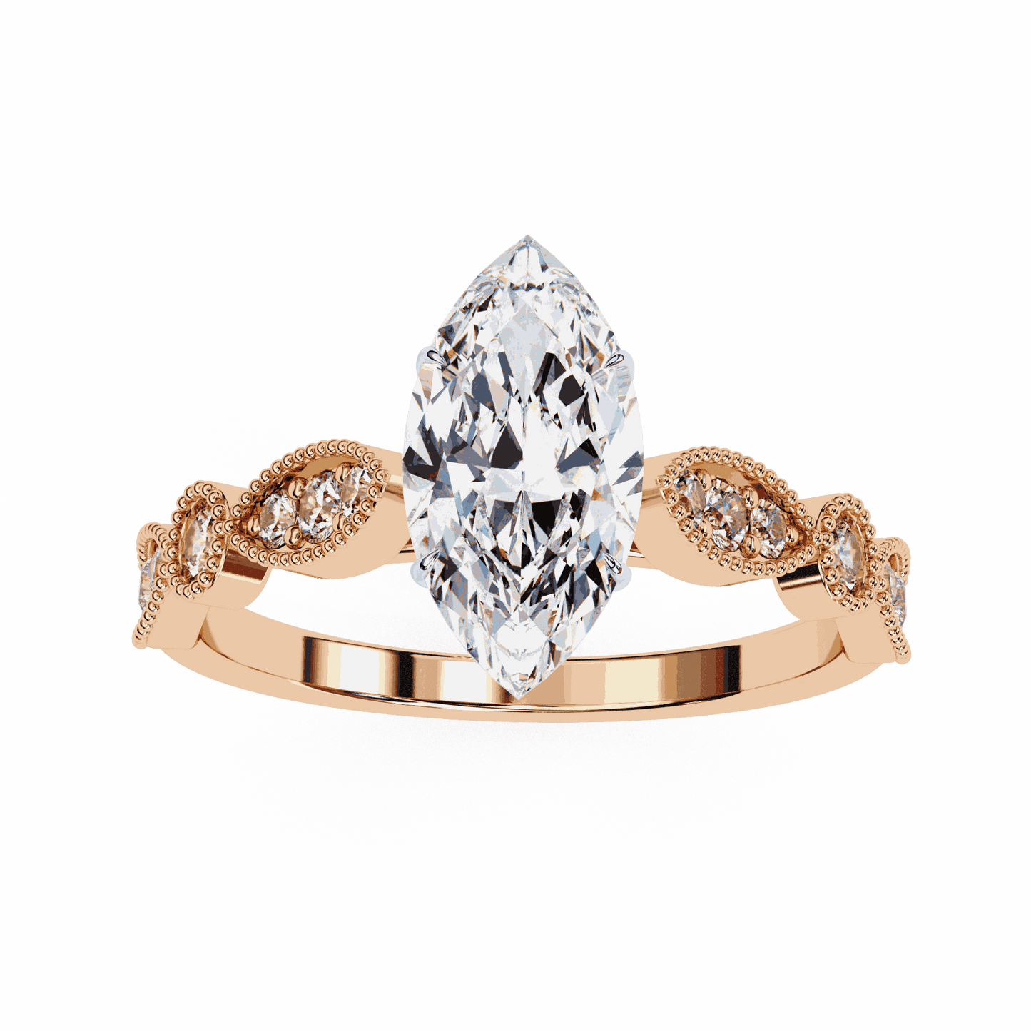 Marquise Cut Lab Grown Diamond Cathedral Engagement Ring with Vintage Milgrain