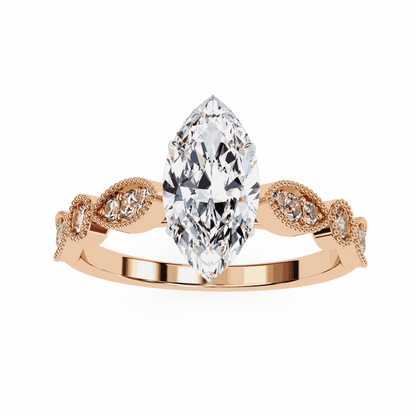 Marquise Cut Lab Grown Diamond Cathedral Engagement Ring with Vintage Milgrain