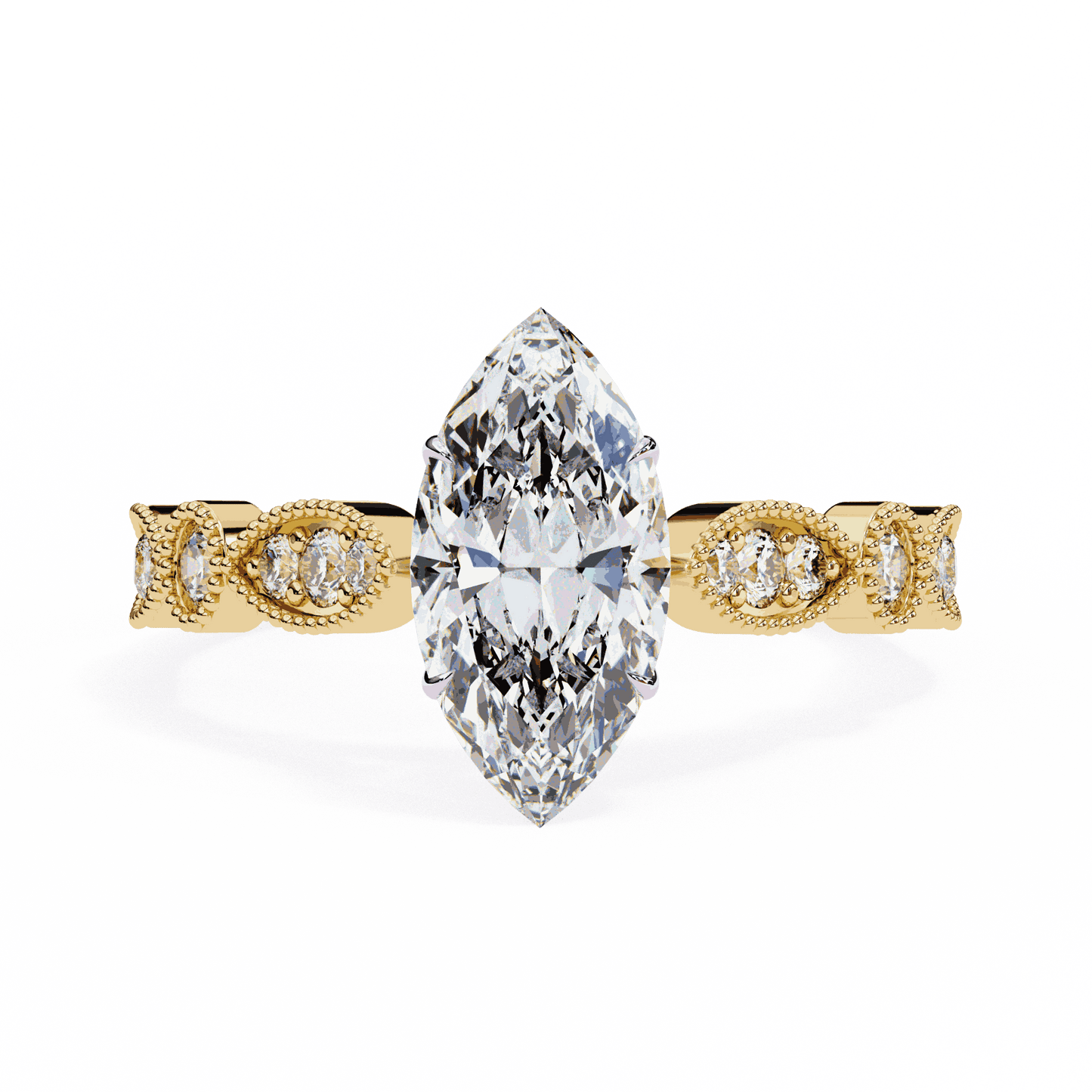 Marquise Cut Lab Grown Diamond Cathedral Engagement Ring with Vintage Milgrain