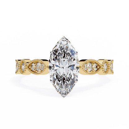 Marquise Cut Lab Grown Diamond Cathedral Engagement Ring with Vintage Milgrain