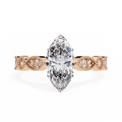 Marquise Cut Lab Grown Diamond Cathedral Engagement Ring with Vintage Milgrain