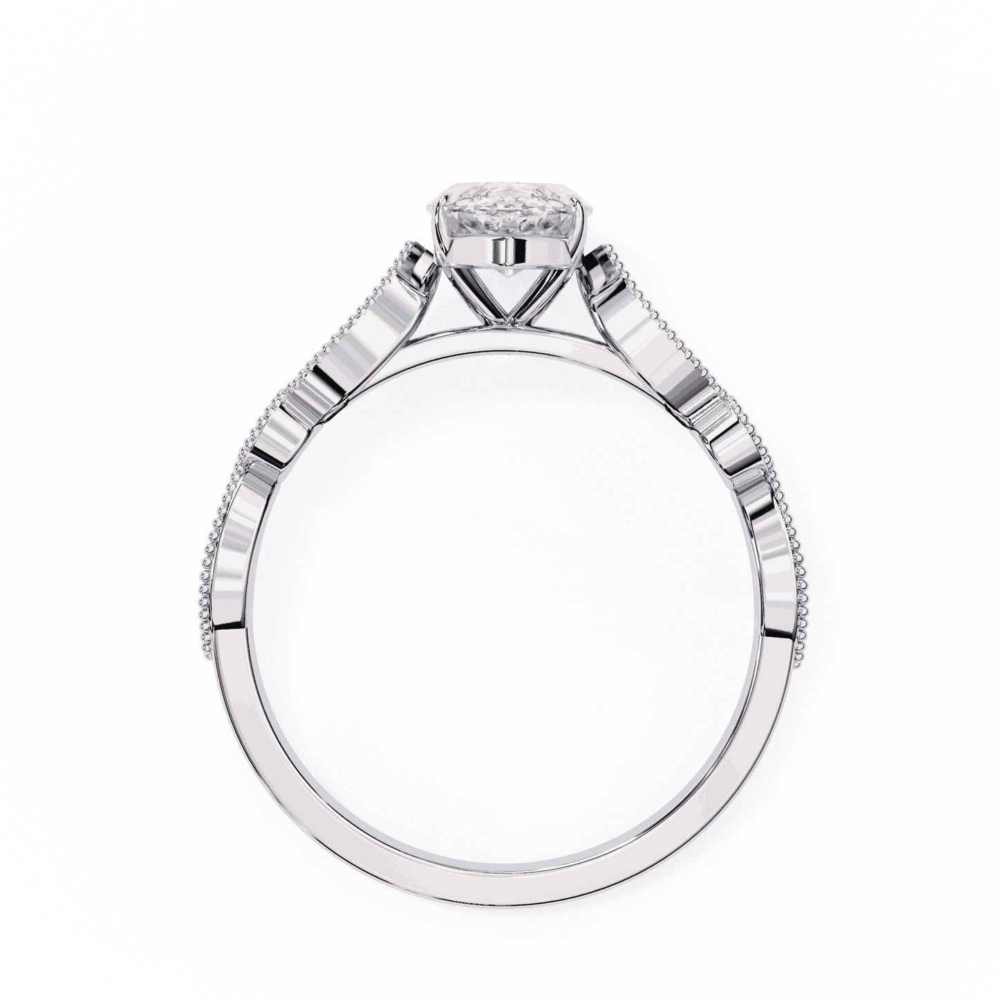 Marquise Cut Lab Grown Diamond Cathedral Engagement Ring with Vintage Milgrain