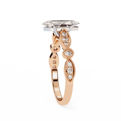 Marquise Cut Lab Grown Diamond Cathedral Engagement Ring with Vintage Milgrain