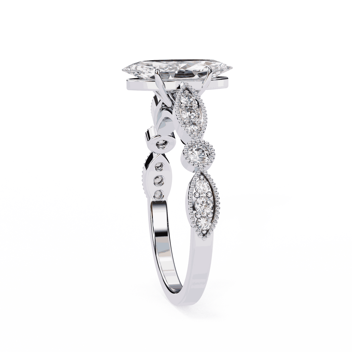 Marquise Cut Lab Grown Diamond Cathedral Engagement Ring with Vintage Milgrain