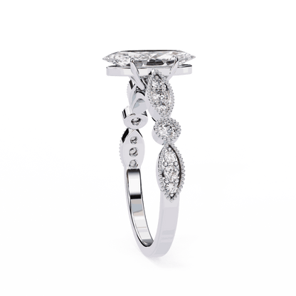 Marquise Cut Lab Grown Diamond Cathedral Engagement Ring with Vintage Milgrain