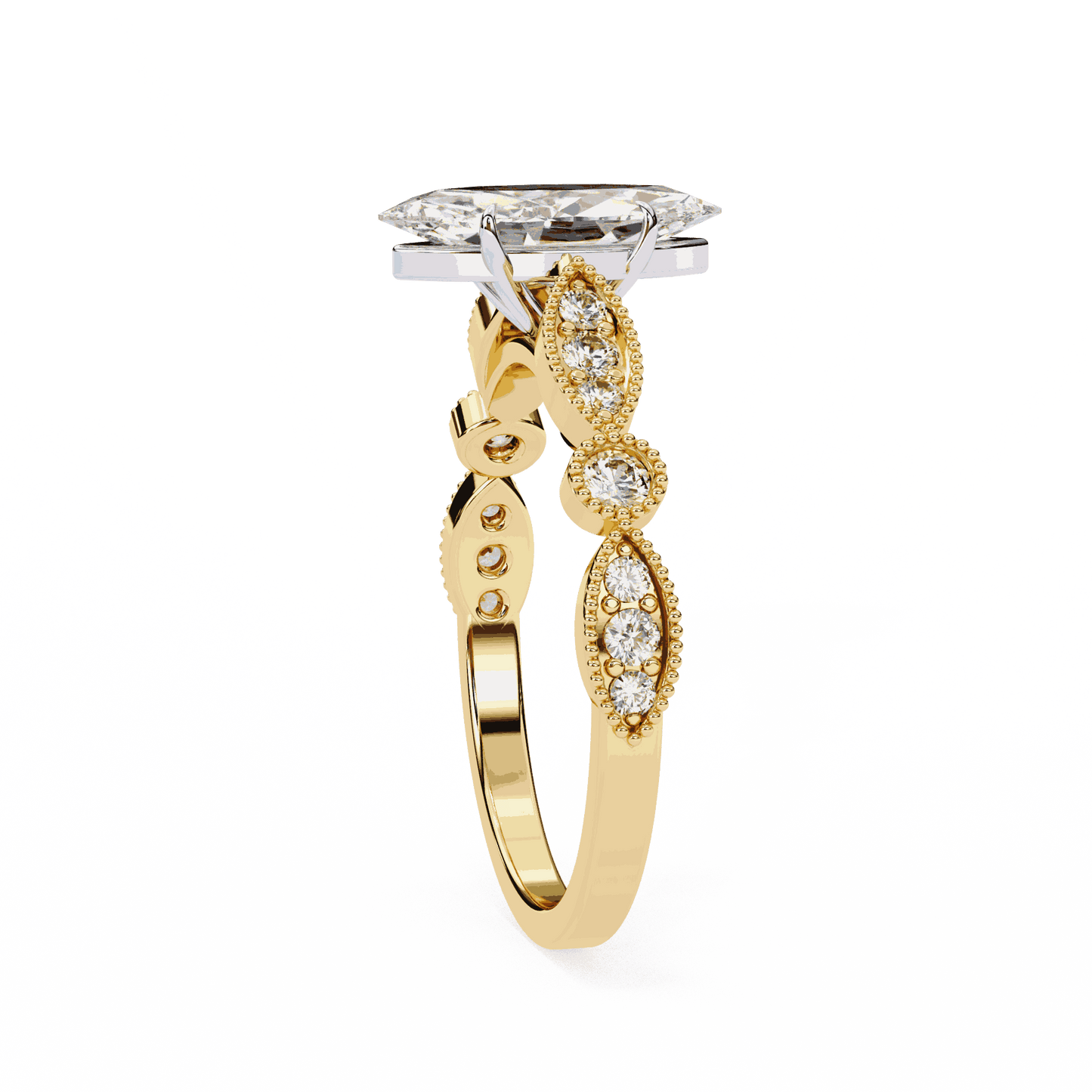 Marquise Cut Lab Grown Diamond Cathedral Engagement Ring with Vintage Milgrain